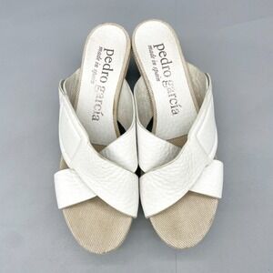Pedro Garcia Womens 38.5 8.5 Sandals Shoes White Leather Criss Cross‎ Platform